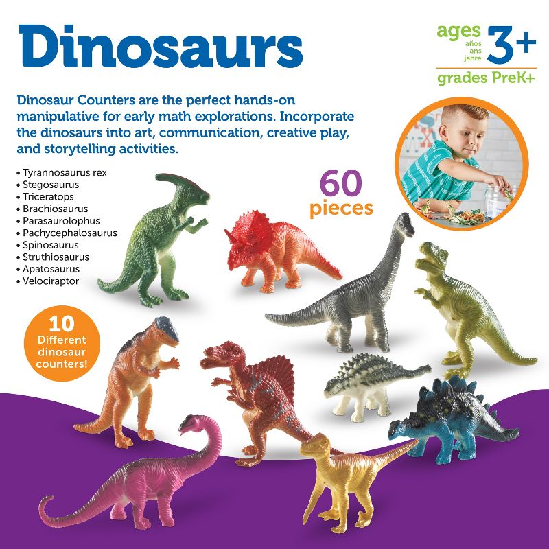 Learning Resources Dinosaur Counters, Set of 60 Colored Dinosaurs, Ages 3+, 5 of 6