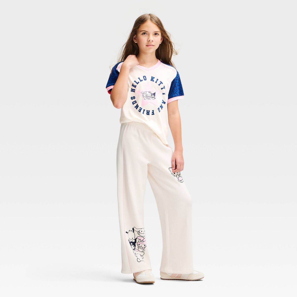Girls' Hello Kitty and Friends Short Sleeve V-Neck Graphic T-Shirt - Ivory - thumbnail 4