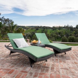 GDFStudio Olivia Outdoor Wicker 3 Piece Armless Folding Chaise Lounge Chat Set with Cushions - 1 of 4