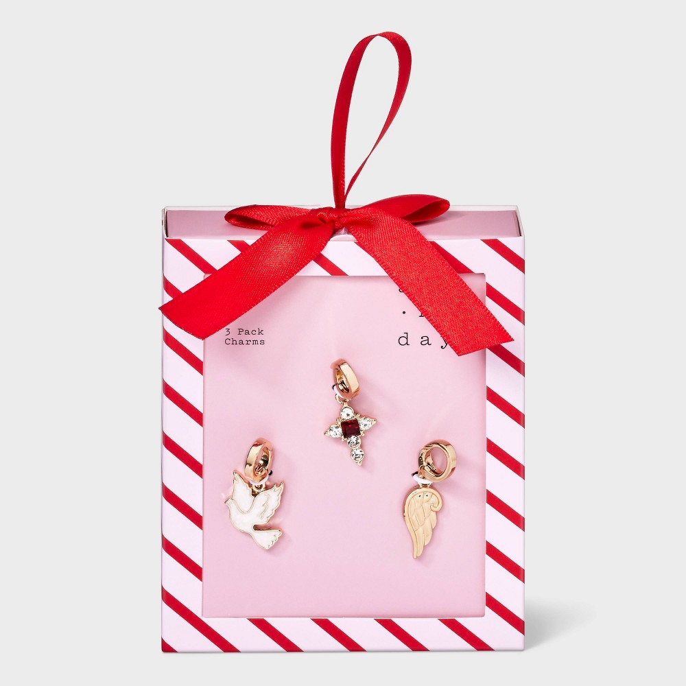 Angel Cross and Wing Charm Necklace Set 3pc - A New Day™ Gold