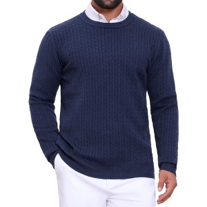 INSPIRE CHIC Men's Slim Fit Crew Neck Long Sleeve Soft Twist Textured Cable Knit Pullover Sweater - 1 of 4
