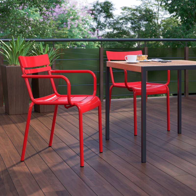 Flash Furniture Nash Commercial Grade Steel Indoor-Outdoor Stackable Chair with 2 Slats and Arms, 6 of 13