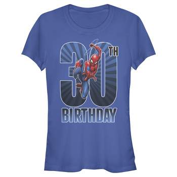 Juniors Womens Marvel Spider-Man Swinging 30th Birthday T-Shirt