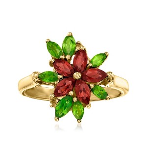 Ross-Simons 1.20 ct. t.w. Garnet Flower Ring With .90 ct. t.w. Chrome Diopsides and Citrine Accents in 18kt Gold Over Sterling - 1 of 4