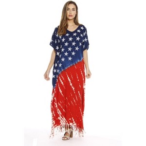 Riviera Sun Women's American Flag Caftan Swimsuit Cover Up – Lightweight Beach Dress - 1 of 2