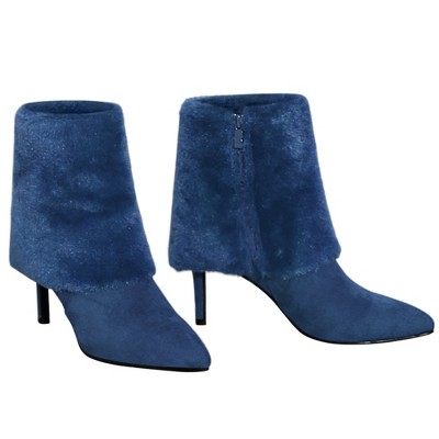 BLISSFUL STEP Women's Faux Fur Stiletto Heel Pointed Toe Ankle Boots