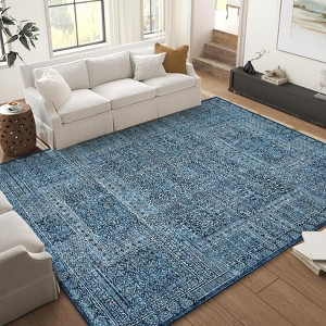 8x11 Rugs Non-Slip Ultra-Thin Vintage Area Rug Soft Faux Wool Carpet  Machine Washable Foldable Grey Rug with TPR Backing - 1 of 4