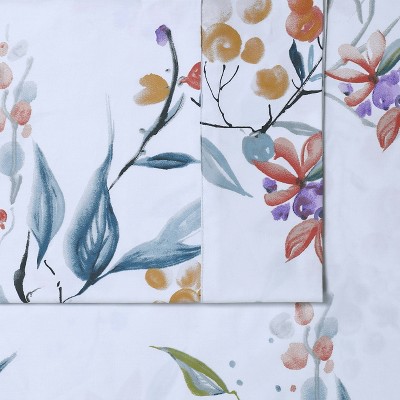 Full Organic Cotton Deep Pocket Floral Sheet Set in Blue