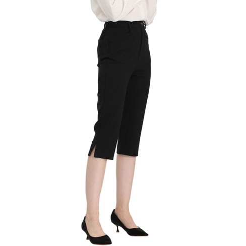 Allegra K Women's Casual High-waisted Cropped Slim Split Capris Work Pants  Black M : Target
