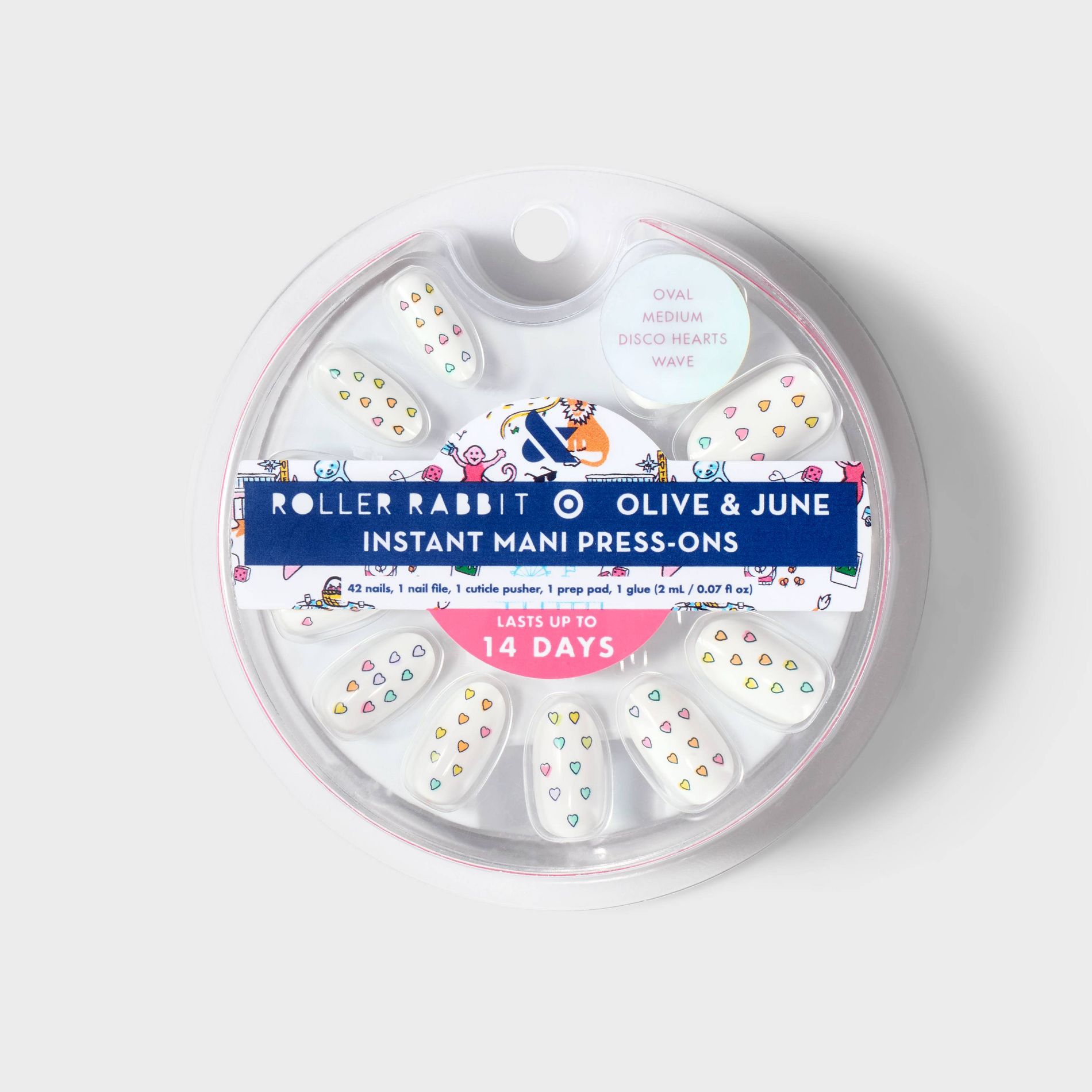Roller Rabbit x Target - Olive & June Press-On Fake Nails - M Oval - Disco Hearts Wave - 42ct