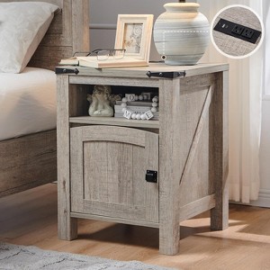 SinCiDo 18"Farmhouse Charging End Table, Wood Rustic Nightstand with Adjustable Storage Shelf, Sofa Side Table for Bedroom - 1 of 4