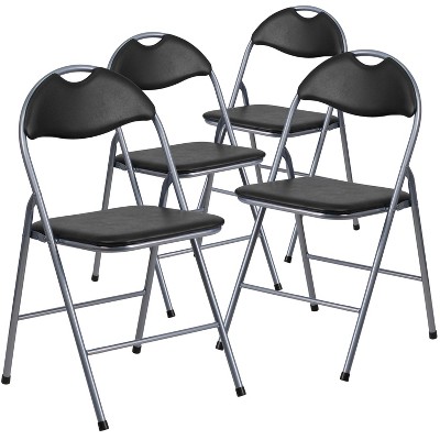 Flash Furniture 4 Pack HERCULES Series Black Vinyl Metal Folding Chair with Carrying Handle