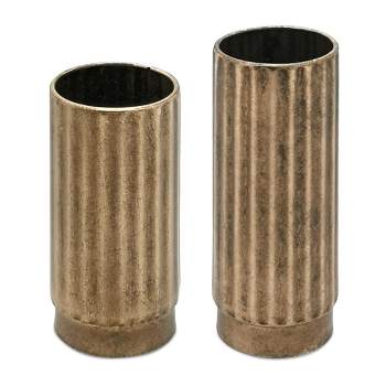 Melrose Ribbed Copper Metal Cylinder Vase (Set of 2)