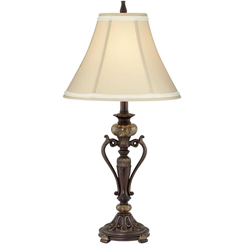 Kathy Ireland Amor Traditional Table Lamp 29" Tall Bronze Marble Cream Flared Bell Shade for Bedroom Living Room Bedside Nightstand Office Home Family, 1 of 6