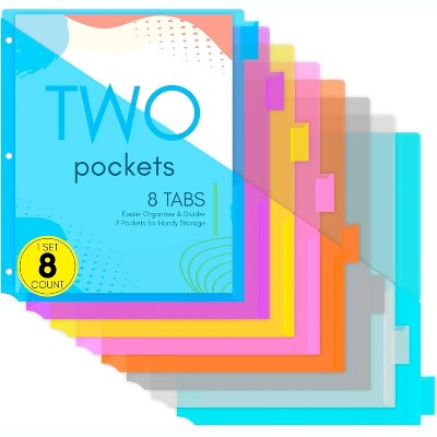 Enday Dividers with Pockets for 3 Ring Binder, 8 Subject Dividers, Plastic Multicolor 8 Pack with Tabs and Pockets