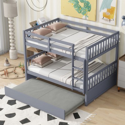 NicBex Full Over Full Bunk Bed with Trundle,Loft Bed with Ladder and Convertible to 2 Full Size Bed for Bedroom,White