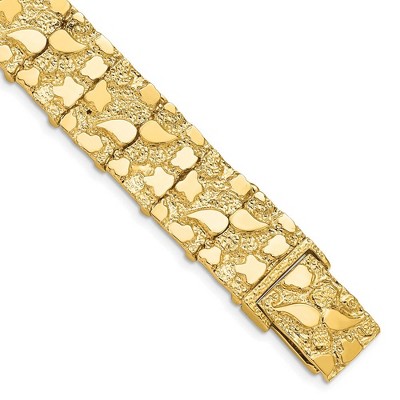 Black Bow Jewelry 15mm 14k Yellow Gold Nugget Link Bracelet, 7 Inch