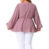 Agnes Orinda Women's Plus Size Textured Keyhole Cut Out Long Sleeve Swiss Dots Babydoll Peplum Blouse - 4 of 4