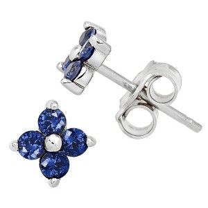 Jewelry Avalanche Women's 14K Gold 0.24ctw Blue Sapphire 4-Stone Stud Earrings Push Back - 1 of 4