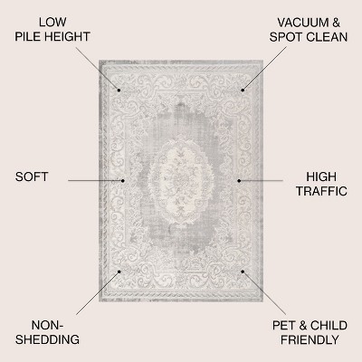 Ivory and Gray Medallion Synthetic 8' x 10' Area Rug