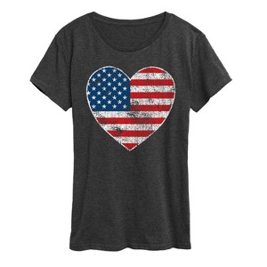 Women's - Instant Message - USA Flag Heart Short Sleeve Graphic T-Shirt - 1 of 4
