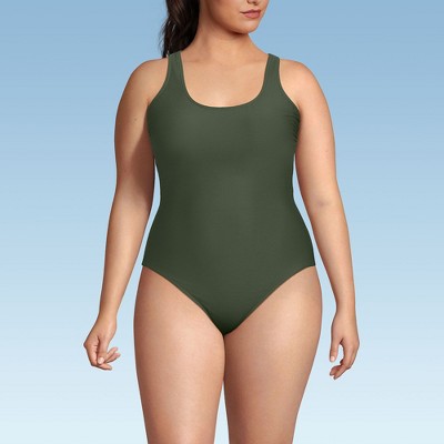 Lands' End Women's Chlorine Resistant Scoop Neck X-Back High Leg Soft Cup Tugless Sporty One Piece Swimsuit