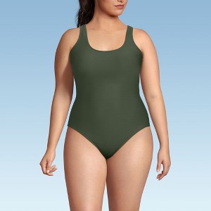 Lands' End Women's Chlorine Resistant Scoop Neck X-Back High Leg Soft Cup Tugless Sporty One Piece Swimsuit - 1 of 4
