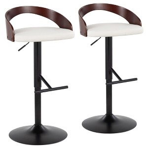 Adjustable Height Metal and Cherry Wood Faux Leather Contemporary Barstool with 360-Degree Swivel and Straight T Footrest, Set of 2 for Kitchen - 1 of 4