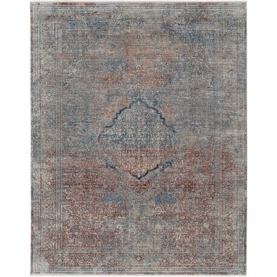 Marquette Transitional Medallion Blue/Red/Gray Area Rug