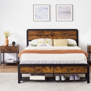 Modern Full Size Bed Frame with Headboard – Platform Design, Ottoman Storage Bench & Drawers, Strong Metal Frame, Rounded Corners - 1 of 4