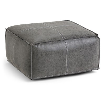 Polly Square Pouf Distressed Black Faux Leather - WyndenHall