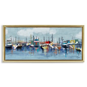 Stupell Industries Varied Boats Docked Port Marina Floating Frame Canvas Art, Gold, 25" x 11" - 1 of 4