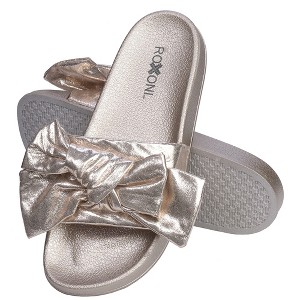 Roxoni Women’s Metallic Bow Slide Sandals – Stylish, Comfortable & Non-Skid Slip-Ons - 1 of 4