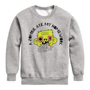 Boys' - Instant Message - A Zombie Ate My Homework Graphic Long Sleeve Fleece Sweatshirt - 1 of 4