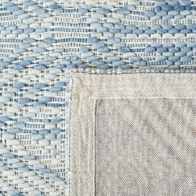 Light Blue and Beige Flat Woven Wool Rug, 2' 3" x 8'