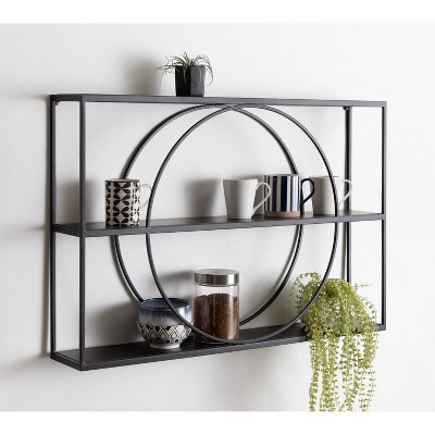 Pirzada Mid-Century Modern Black Wood Floating Wall Shelf