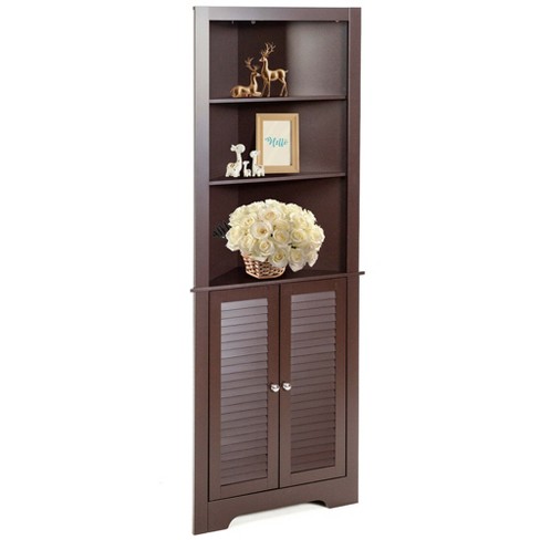 Costway Bathroom Corner Storage Cabinet, Tall Wood Storage Cabinets With Doors And Shelves