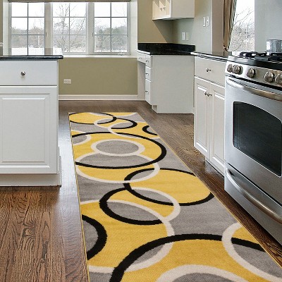 Yellow and Gray Abstract Circles Runner Rug