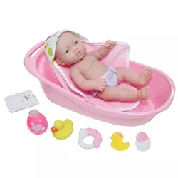 JC Toys La Newborn All Vinyl 13" Realistic Baby Doll Bathtub Set 8pc Gift Set