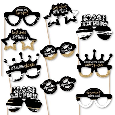 Big Dot of Happiness Reunited Glasses - Paper Card Stock School Class Reunion Party Photo Booth Props Kit - 10 Count