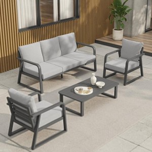 SUGOLD 5-Person Aluminum Patio Conversation Set with Gray Cushions and Coffe Table - 1 of 4