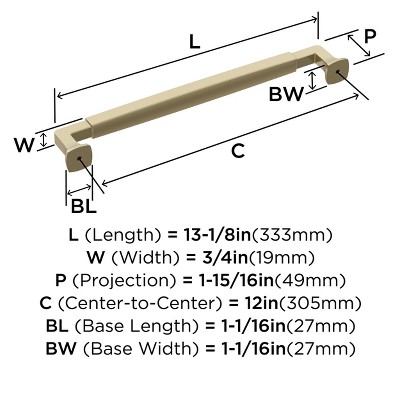 Golden Champagne 12" Brushed Metal Appliance Pull