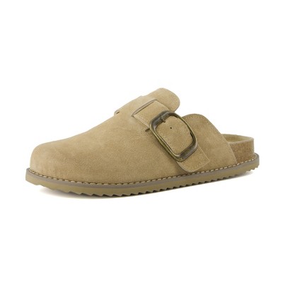 CUSHIONAIRE Women's Blain Genuine Suede Slip-On Clogs with + Memory Foam & Chic Buckle Mule - Comfortable, Non-Slip, Wide Widths Available