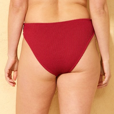 Shade & Shore Women's Pucker Mid-Rise High Leg Cheeky Bikini Bottom - Shade & Shore™ Red M — фото 2