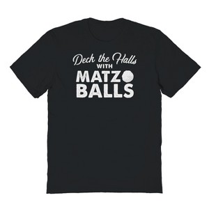 Famous In Real Life Men's Deck The Halls With Matzo Balls Short Sleeve Graphic Cotton T-Shirt - Black 3X - 1 of 3