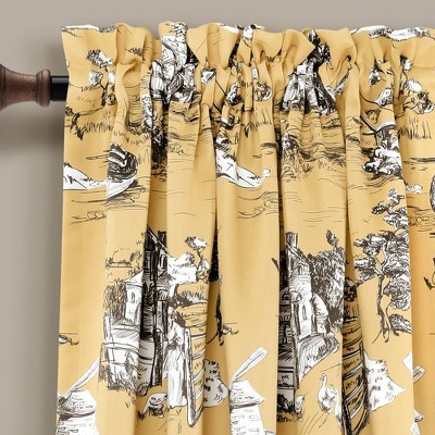 Yellow and Gray French Country Toile Blackout Curtains, 52" x 84"