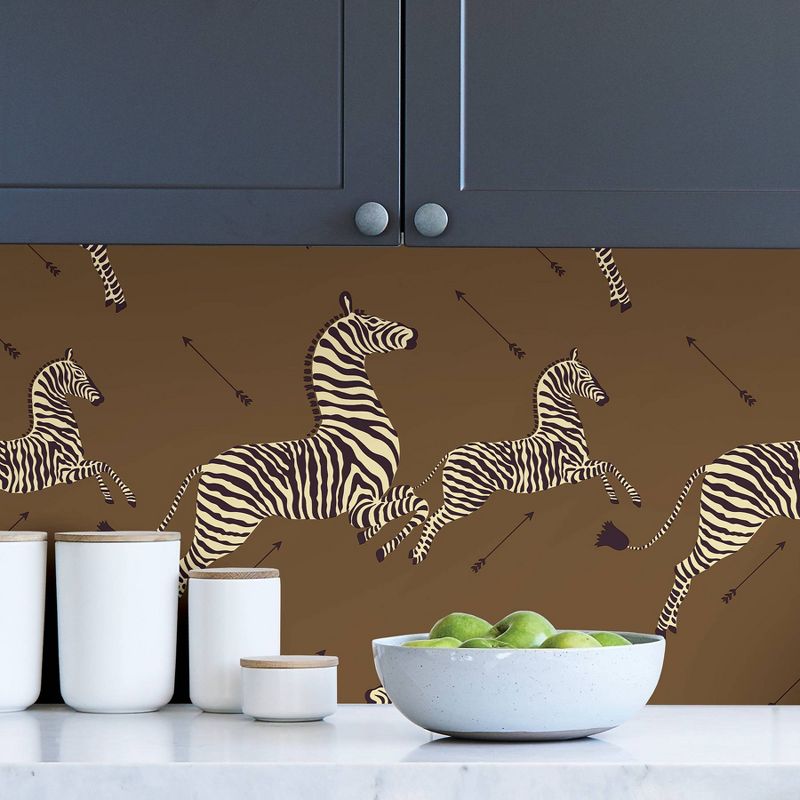 Brewster Safari Brown Zebra Safari Scalamandre Self Adhesive Wallpaper, 5 of 8