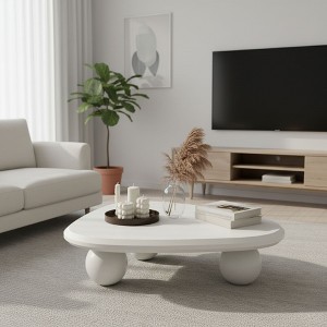 FurnitureR Modern White MDF Coffee Table with Sculptural Rounded Legs, Minimalist Cream Center Table for Contemporary Living Rooms - 1 of 4