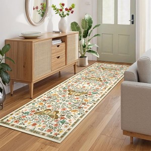 Modern Pastoral Machine Washable Area Rug Non Slip Soft Floral Butterfly Printed Indoor Floor Cover Low Pile Non Shedding Rug for Living Room Bedroom - 1 of 4
