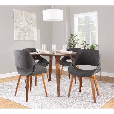 Set of 2 Walnut Wood Charcoal Upholstered Dining Chairs